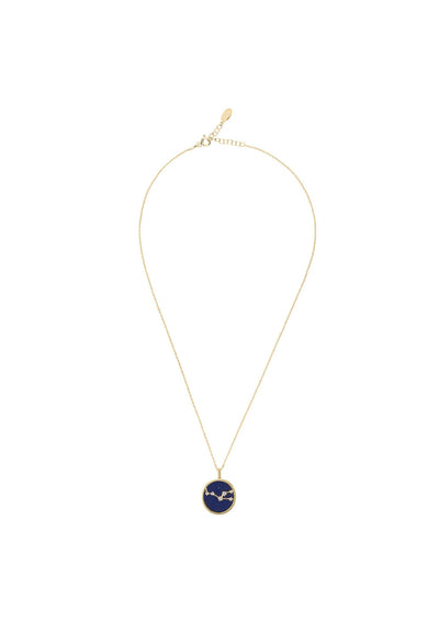 Taurus necklace - 22 carat gold plated - lapis lazuli with white zirconia