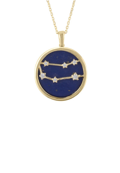 Gemini - Necklace - 22 carat gold plated - Lapis lazuli with white zirconia