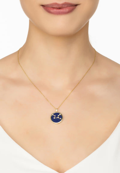 Virgo - necklace - 22 carat gold plated - lapis lazuli with white zirconia