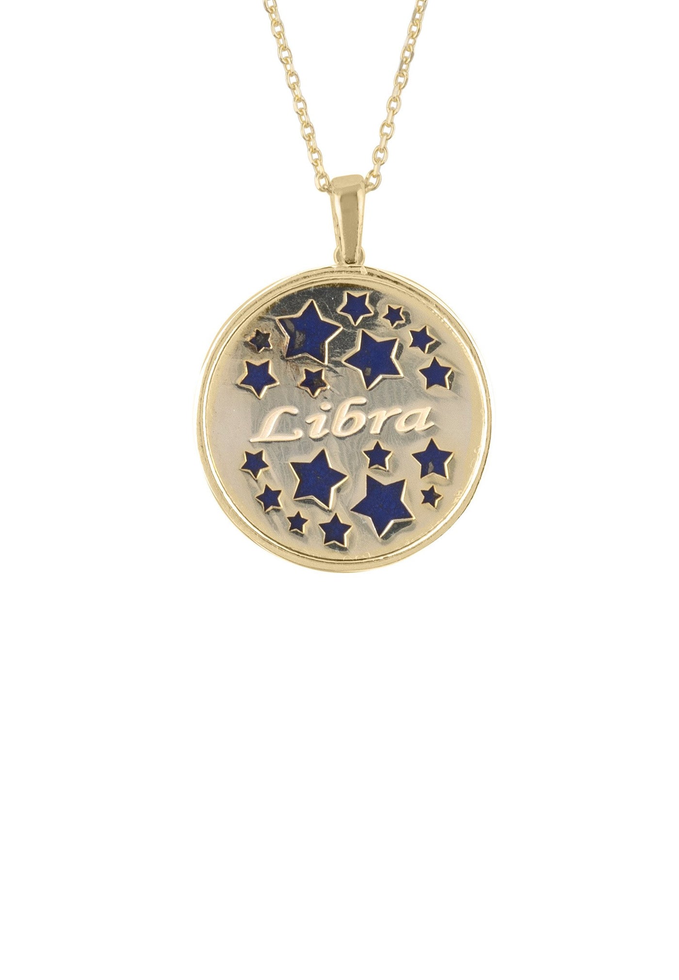 Libra - necklace - 22 carat gold plated - lapis lazuli with white zirconia