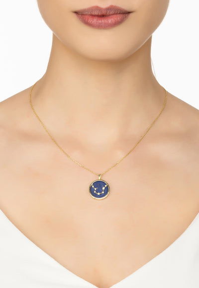 Aquarius - necklace - 22 carat gold plated - lapis lazuli with white zirconia
