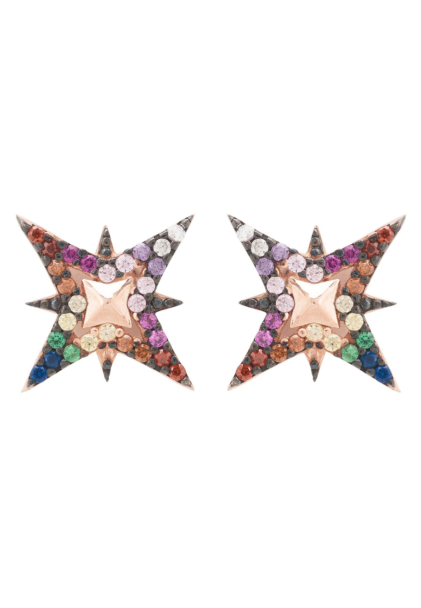 Pendientes - Estrella del Norte de colores - Chapado en oro de 22 quilates - Circonitas