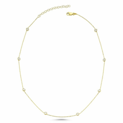 Short necklace - crystals - 18 carat gold, rose gold, silver